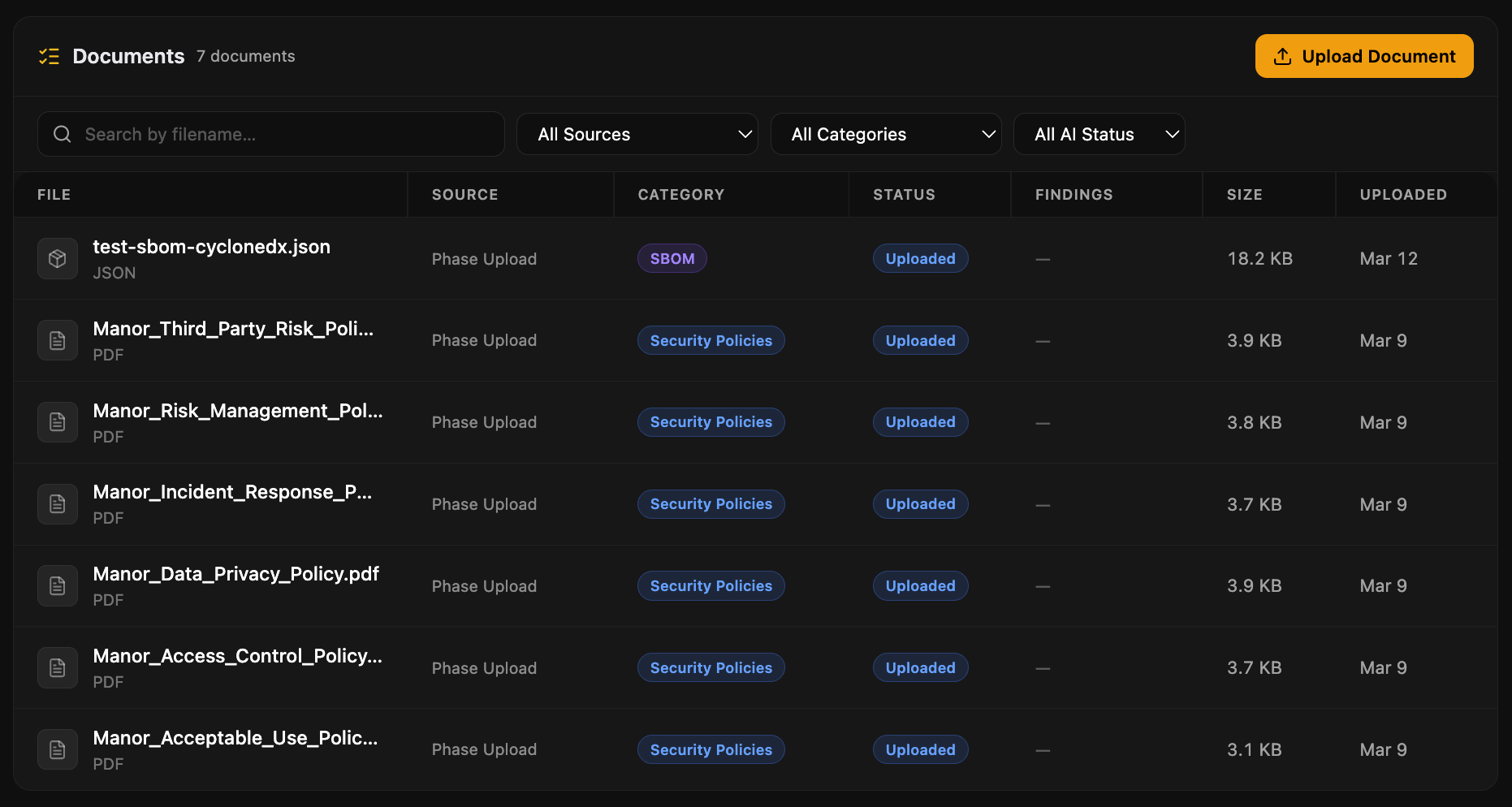 Unified Documents view with auto-classification, AI summaries, and source filter